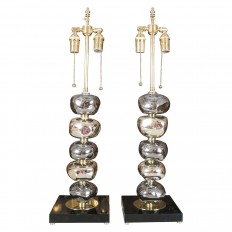 Pair of mixed metal pebble form table lamps